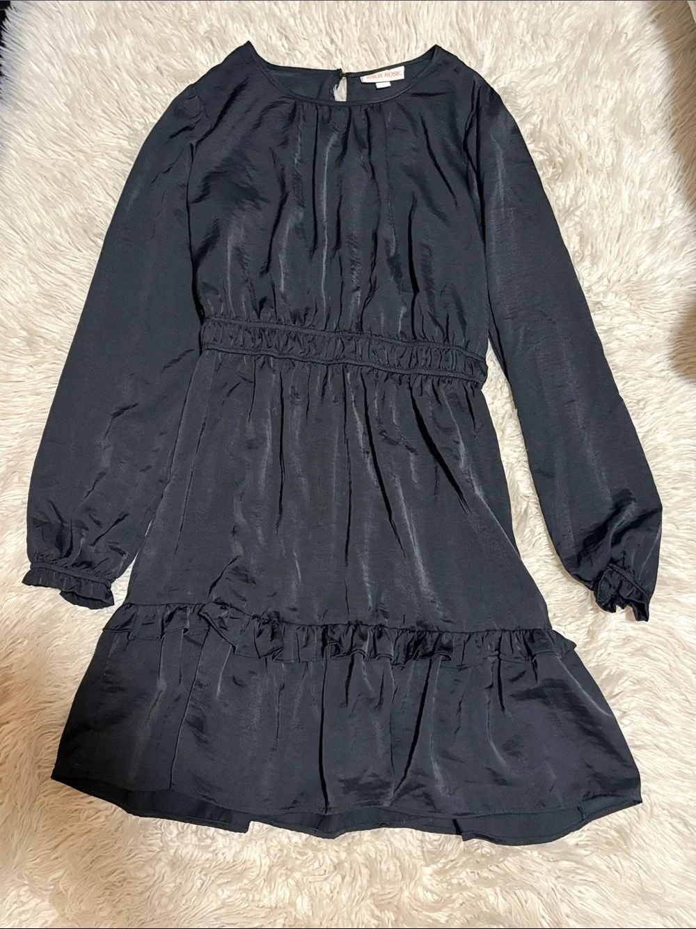 Knox Rose Black Long-Sleeve Ruffle Hem Dress